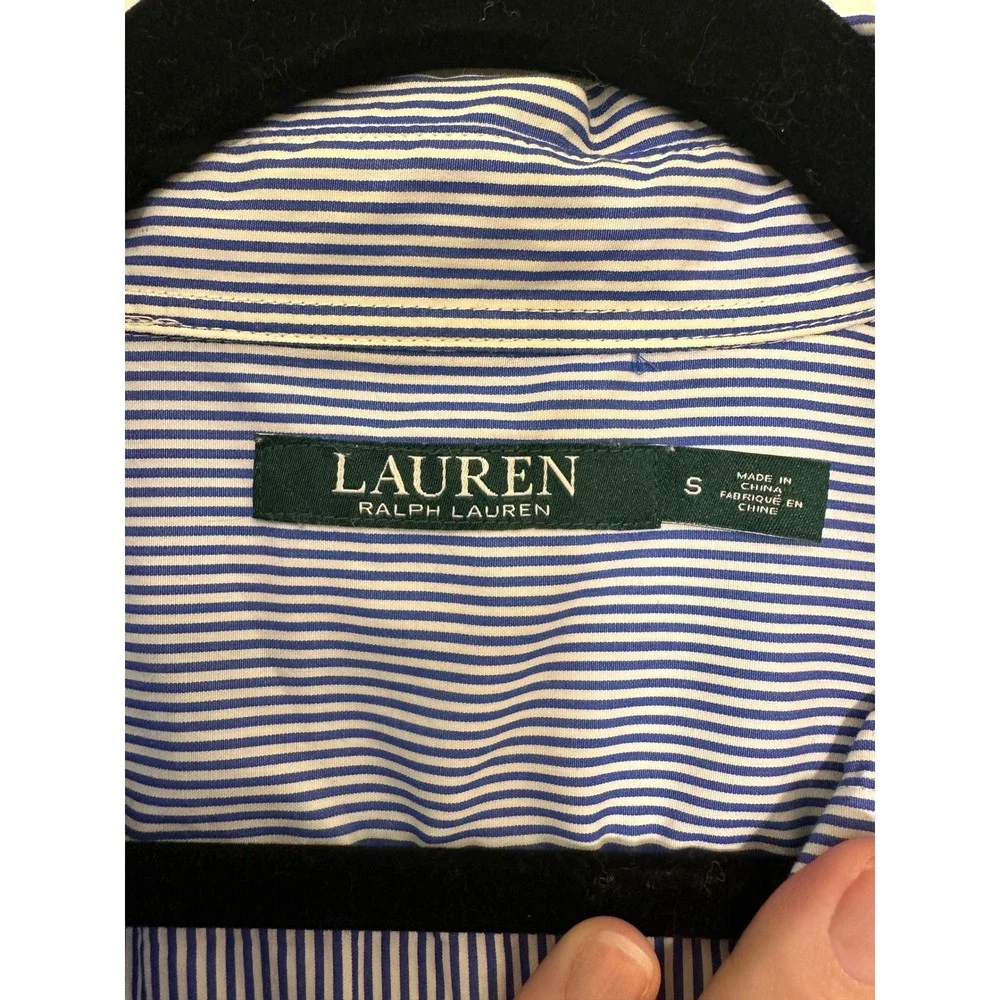 Lauren Ralph Lauren Blue White Striped Lace Applique Button Down Shirt Small - Picture 3 of 4